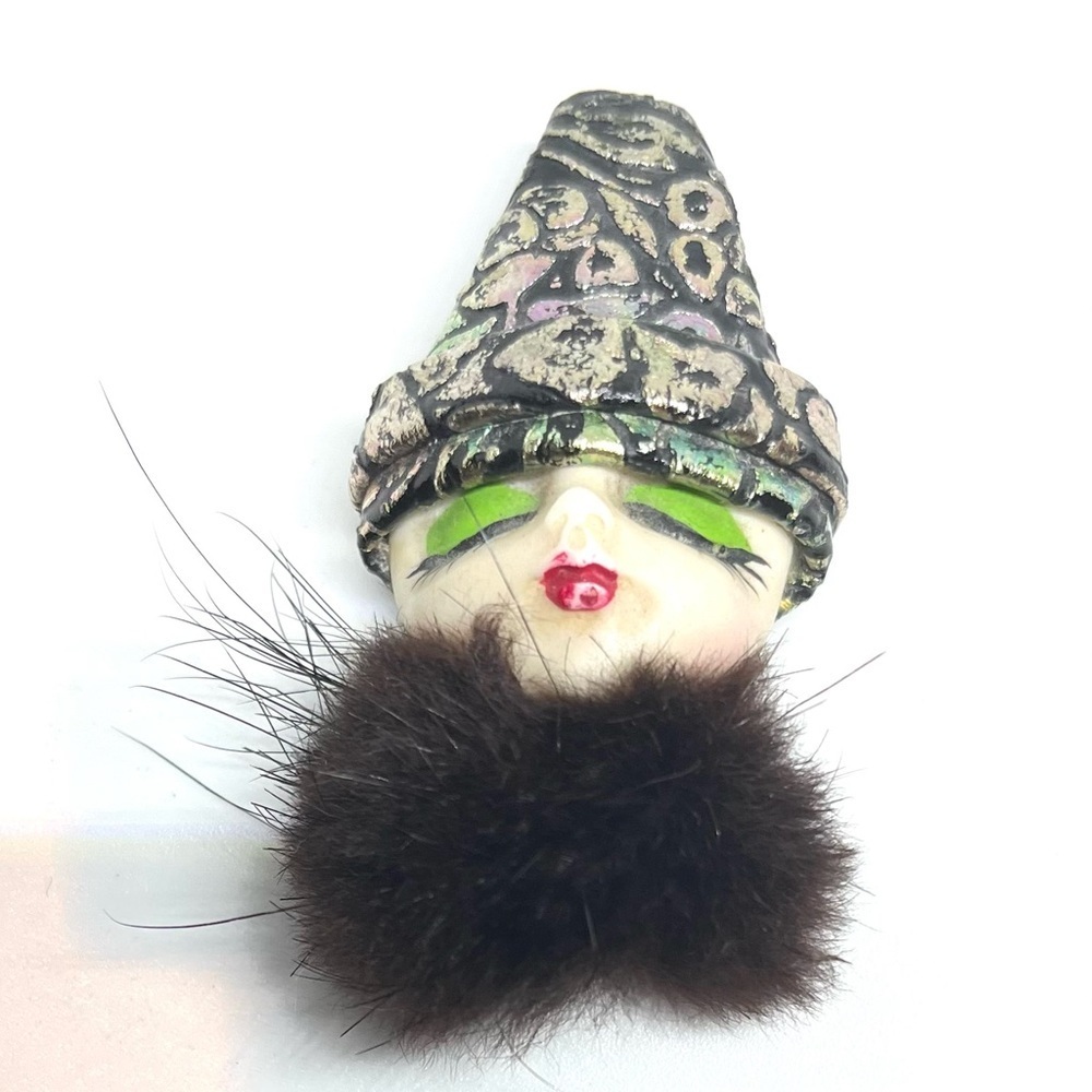 Vintage Flapper Lady Mink Brooch